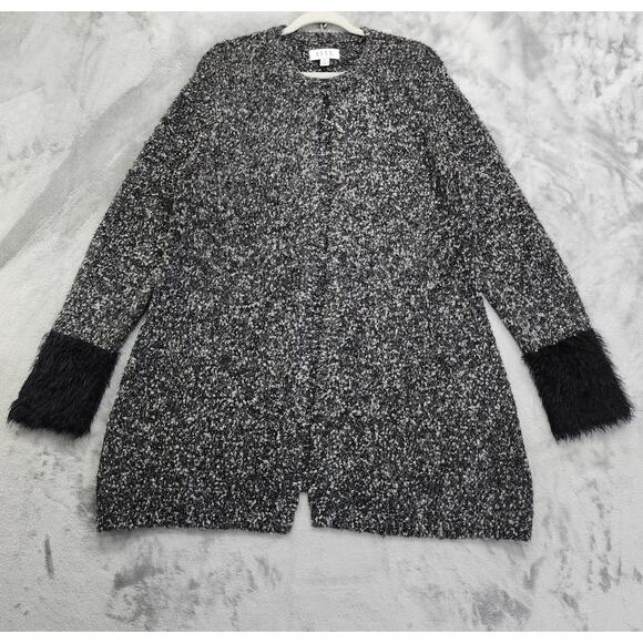 Elle Sweater Womens Size XL Black Marled Long Sleeve Fuzzy Cuff Cardigan Hook - Picture 1 of 11